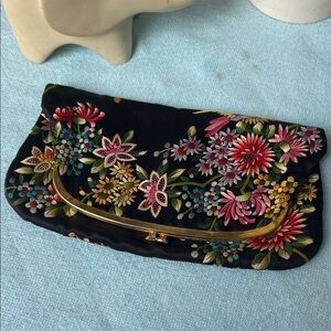 Floral Embroidered Clutch - Black and Multicolor